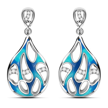 The Ocean of Star Enamel Zirconia Sterling Silver Stud Dangle Earrings